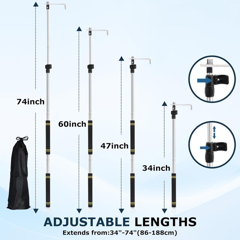 UEGHNS Truck Bed Cargo Retrieval Hook, Cargo Grabber Reach Retriever Tool Adjustable 34-74inch wear-Resistant complimentary Storage Bag Professional Truck Bed Reach Tool Convenient and efficient Pickup - Image 2